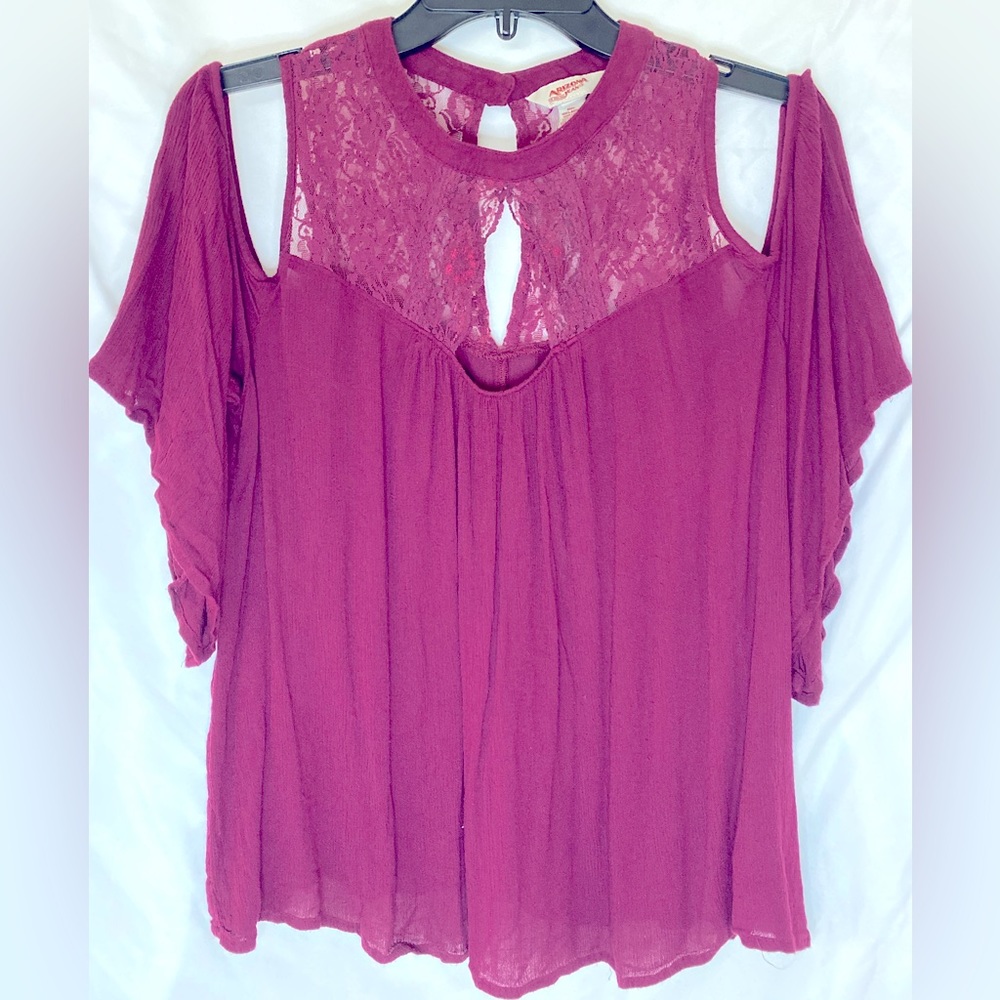 Arizona Jean Company - Cold Shoulder Burgundy Wine Blouse